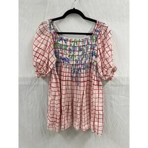 Mii Aux Cyclades Floral Puff Sleeve Babydoll Top size M